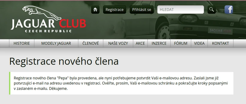 Registrace na webu